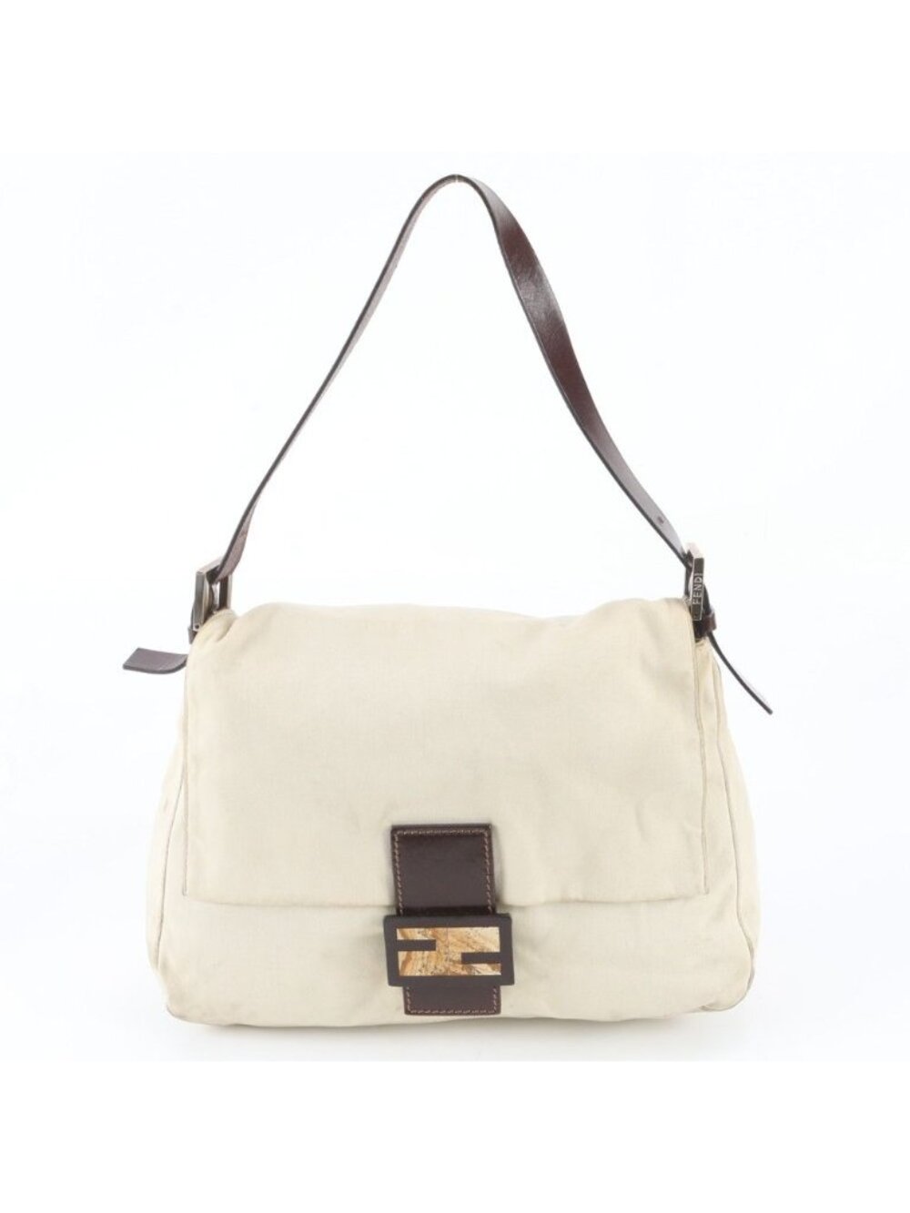 Fendi Mamma Bucket Baguette FF Leather Canvas Shoulder Bag